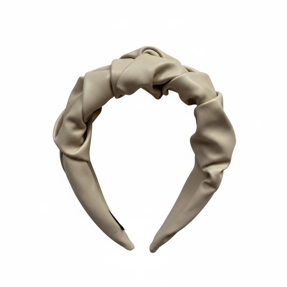 Beige Faux Leather Knotted Headband - Women Accessories